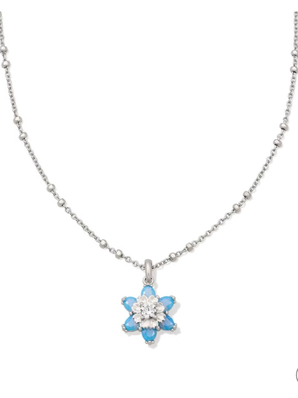 Kendra Scott Alyssa Pendant Necklace - Rhodium/Light Blue Opalite Crystal NWT